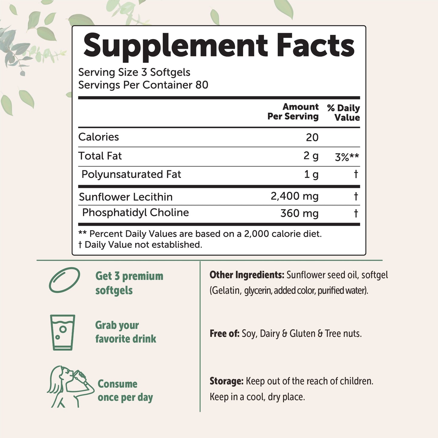 Micro Ingredients Sunflower Lecithin 2400mg, 240 Softgels