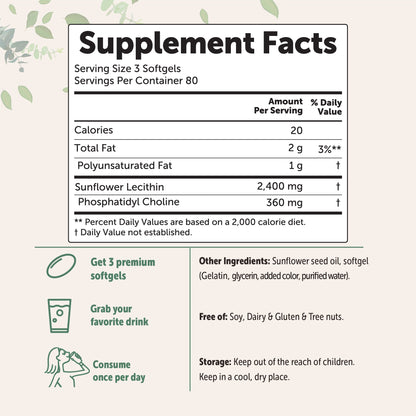 Micro Ingredients Sunflower Lecithin 2400mg, 240 Softgels